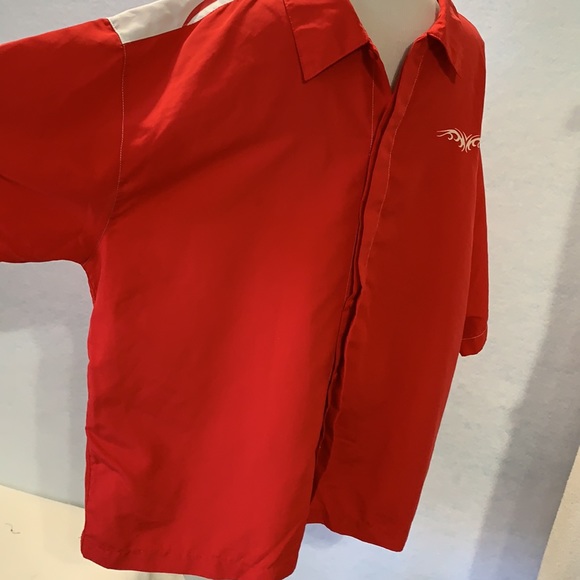Red Racing Style Short Sleeve Button Down Shirt - Picture 5 of 12